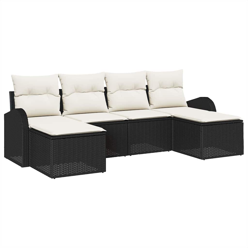Sofa Sæt 6 stk. Sort og Hvid polyrattan