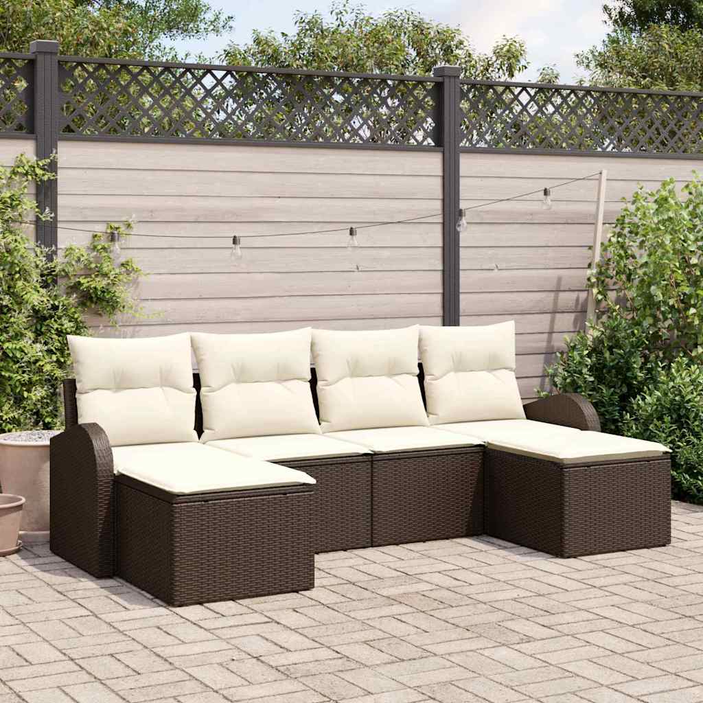 Sofa Sæt 6 stk. Brun og hvid polyrattan