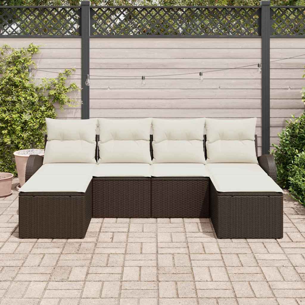 Sofa Sæt 6 stk. Brun og hvid polyrattan