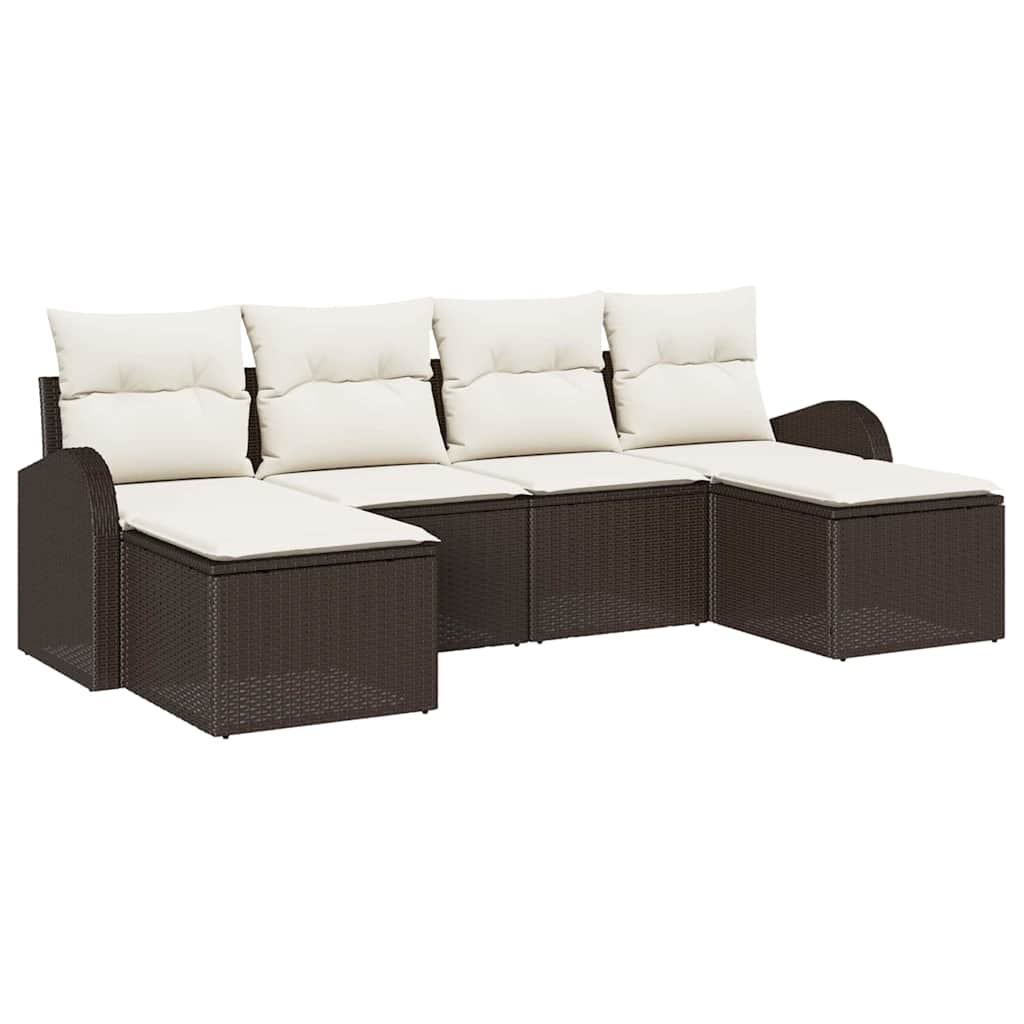 Sofa Sæt 6 stk. Brun og hvid polyrattan