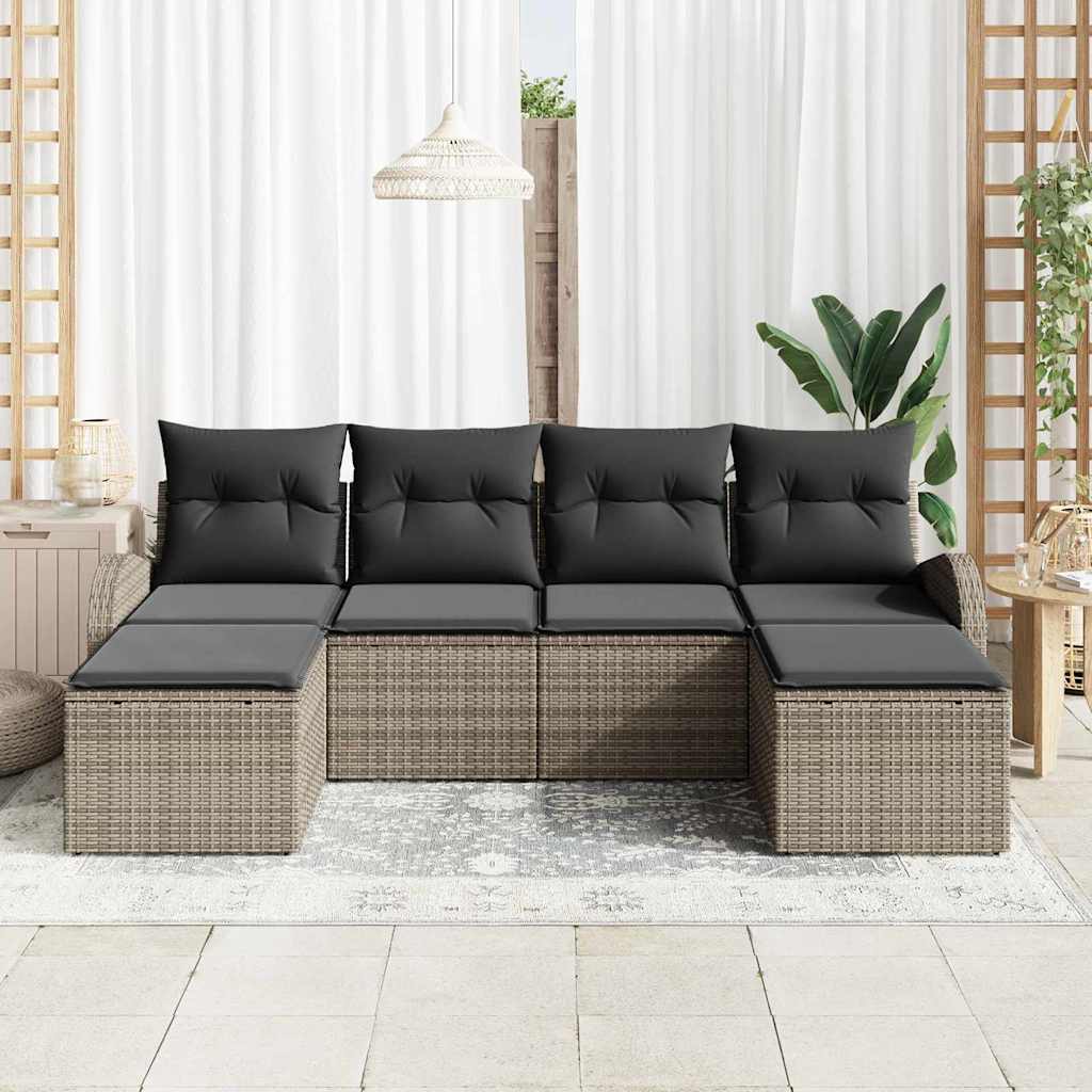 Sofa Sæt 6 stk. Grå polyrattan