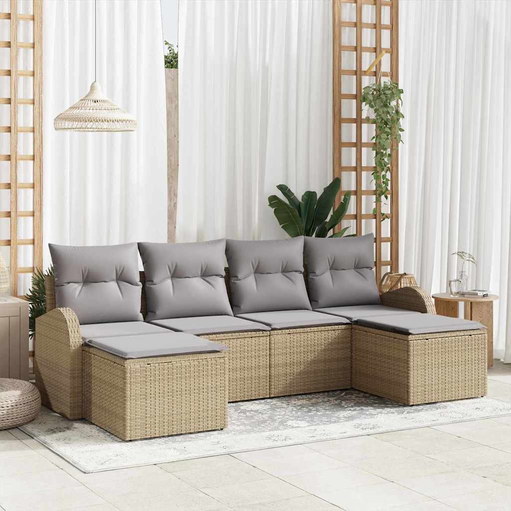 Sofa Sæt 6 stk. Beige og lysegrå polyrattan