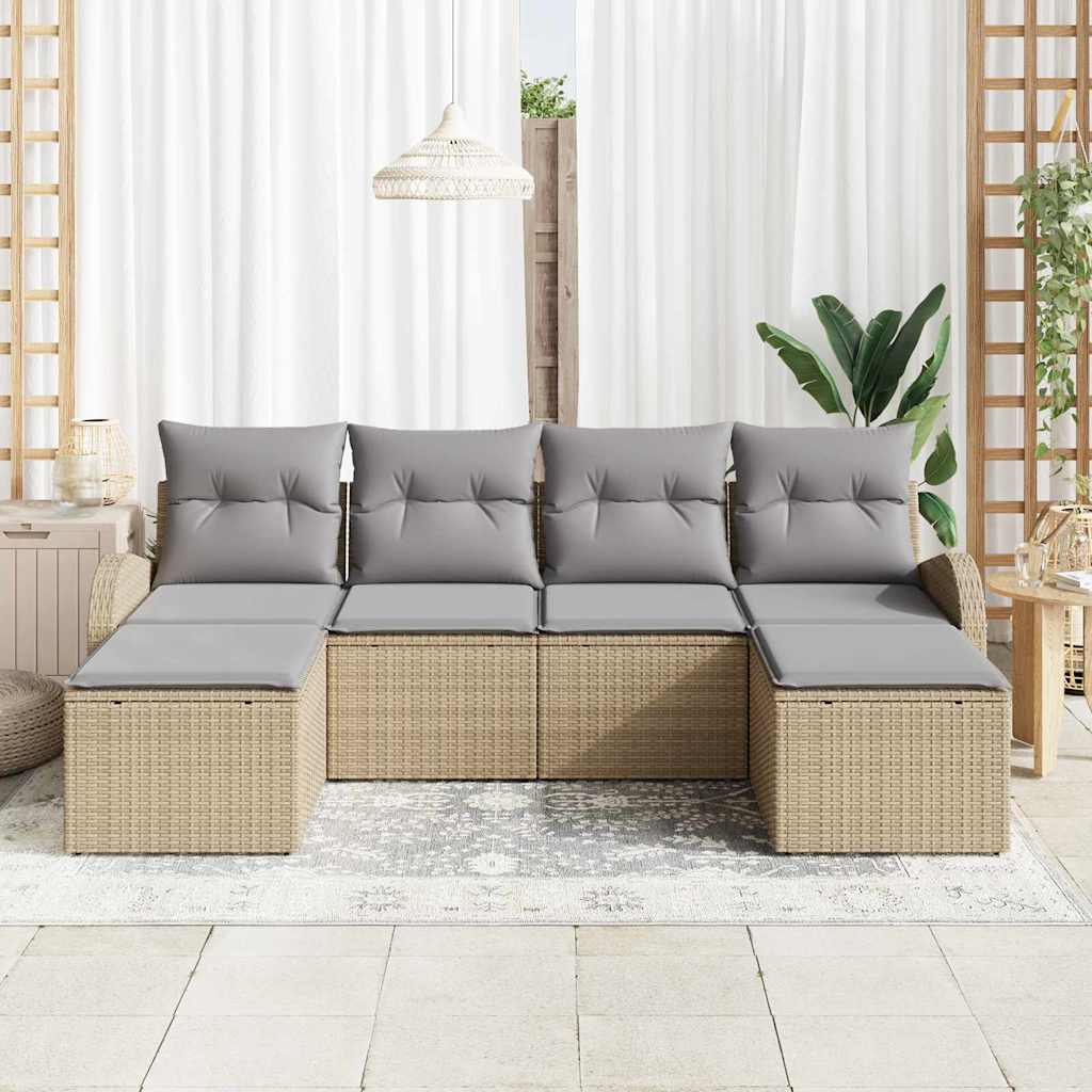 Sofa Sæt 6 stk. Beige og lysegrå polyrattan