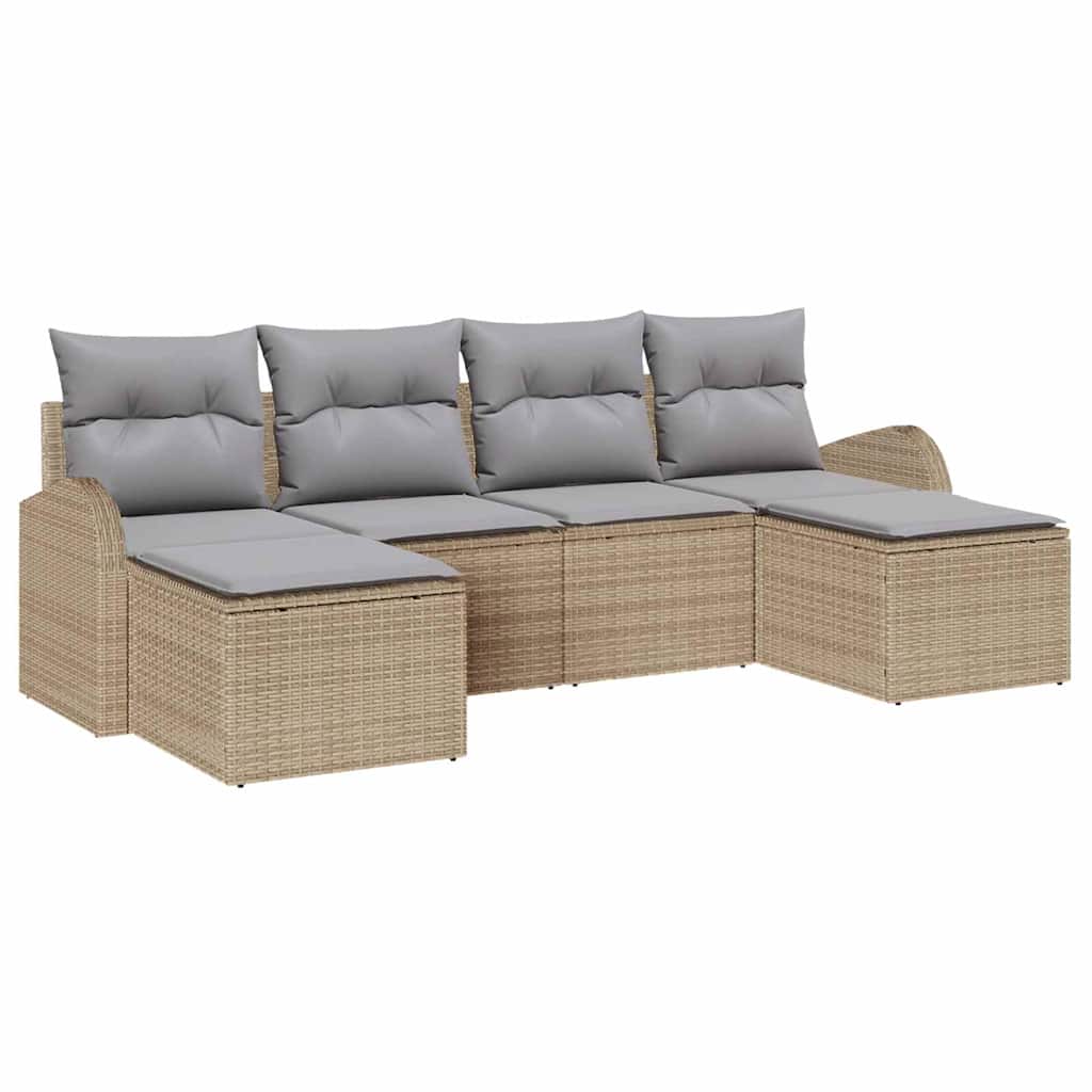 Sofa Sæt 6 stk. Beige og lysegrå polyrattan