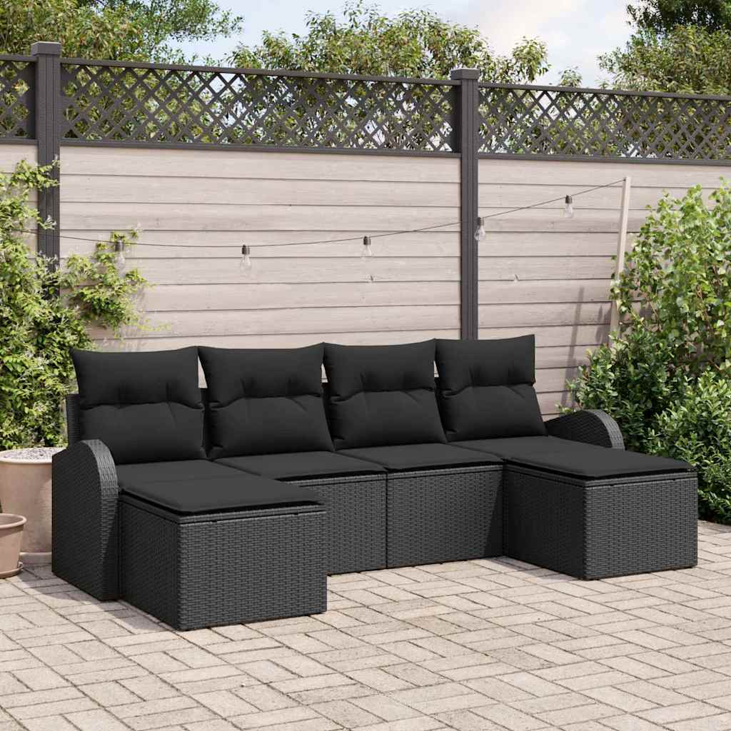 Sofa Sæt 6 stk. Sort polyrattan