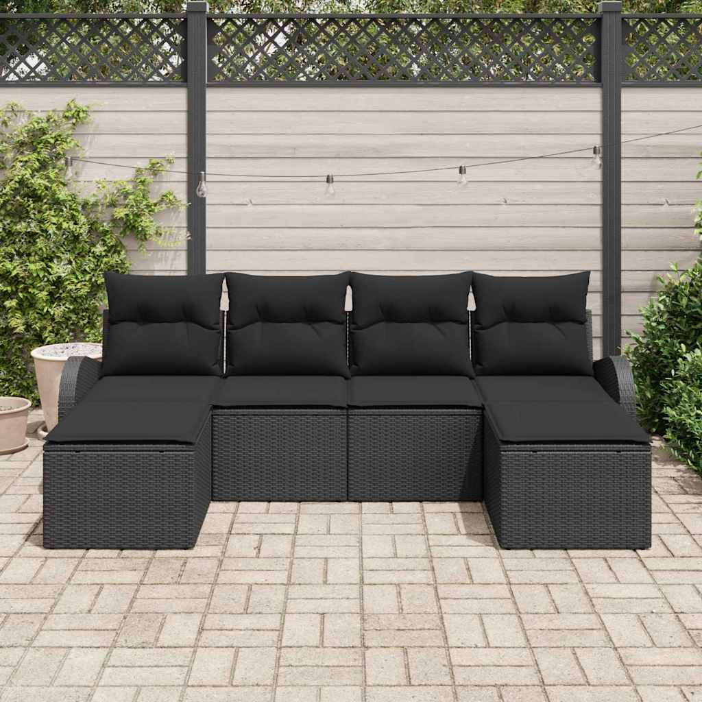 Sofa Sæt 6 stk. Sort polyrattan