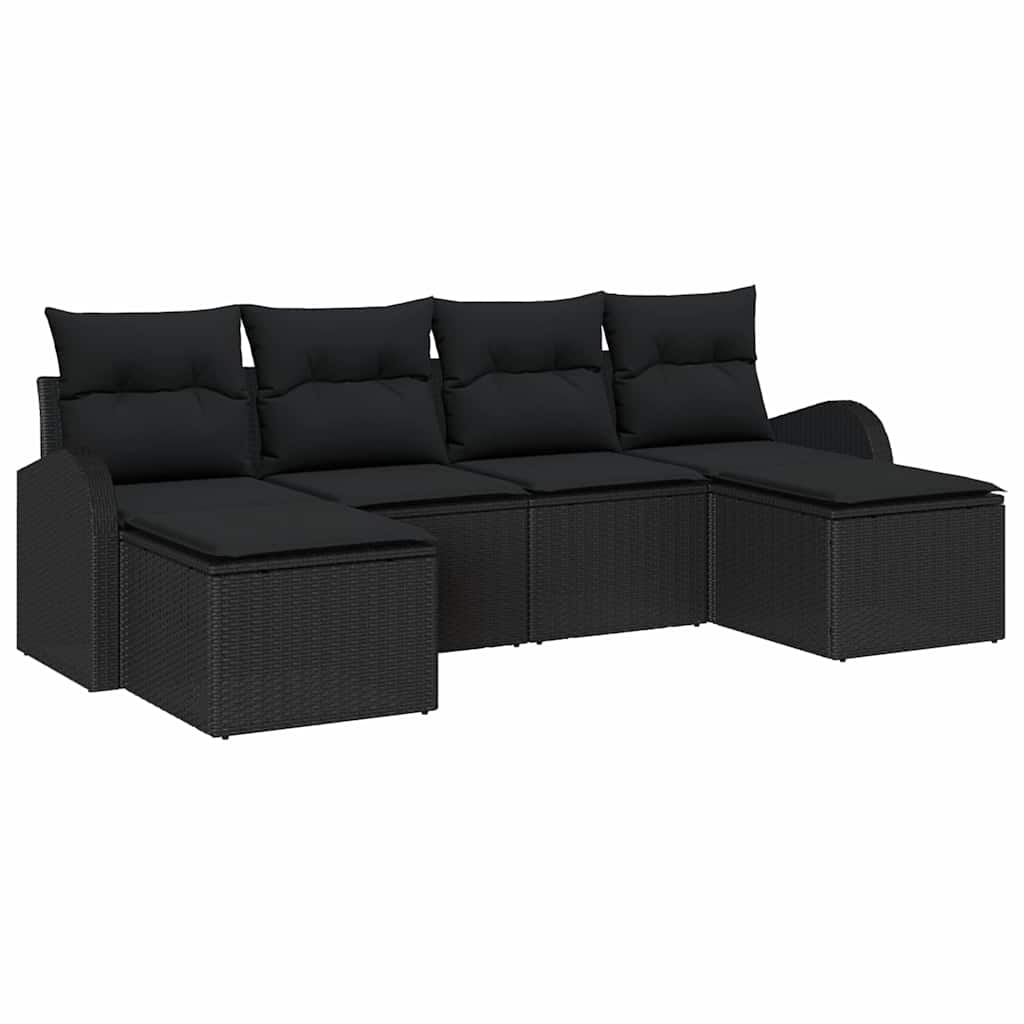 Sofa Sæt 6 stk. Sort polyrattan