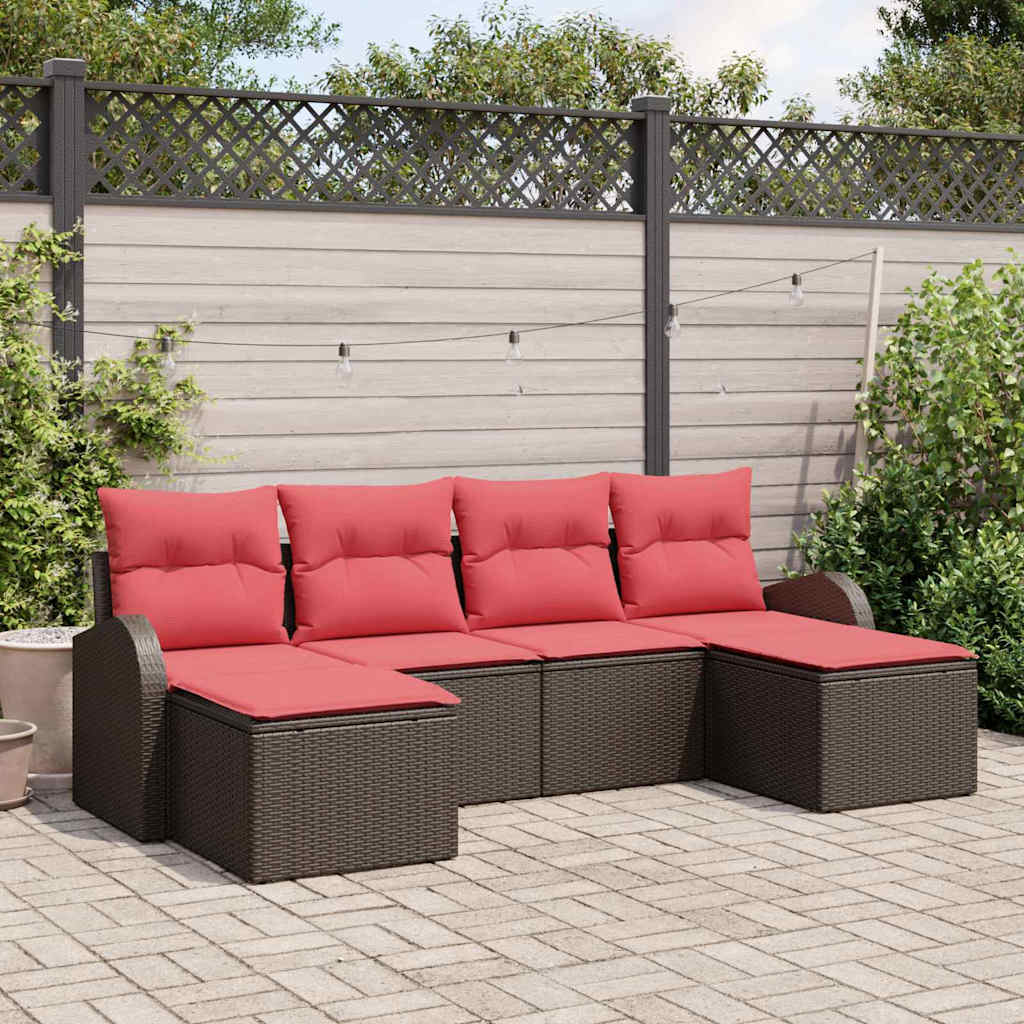 Sofa Sæt 6 stk. Brun og Rød polyrattan