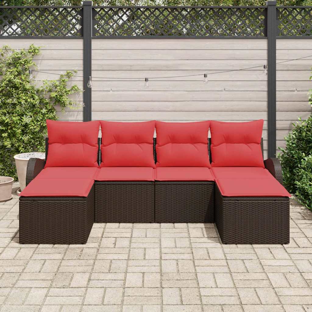 Sofa Sæt 6 stk. Brun og Rød polyrattan