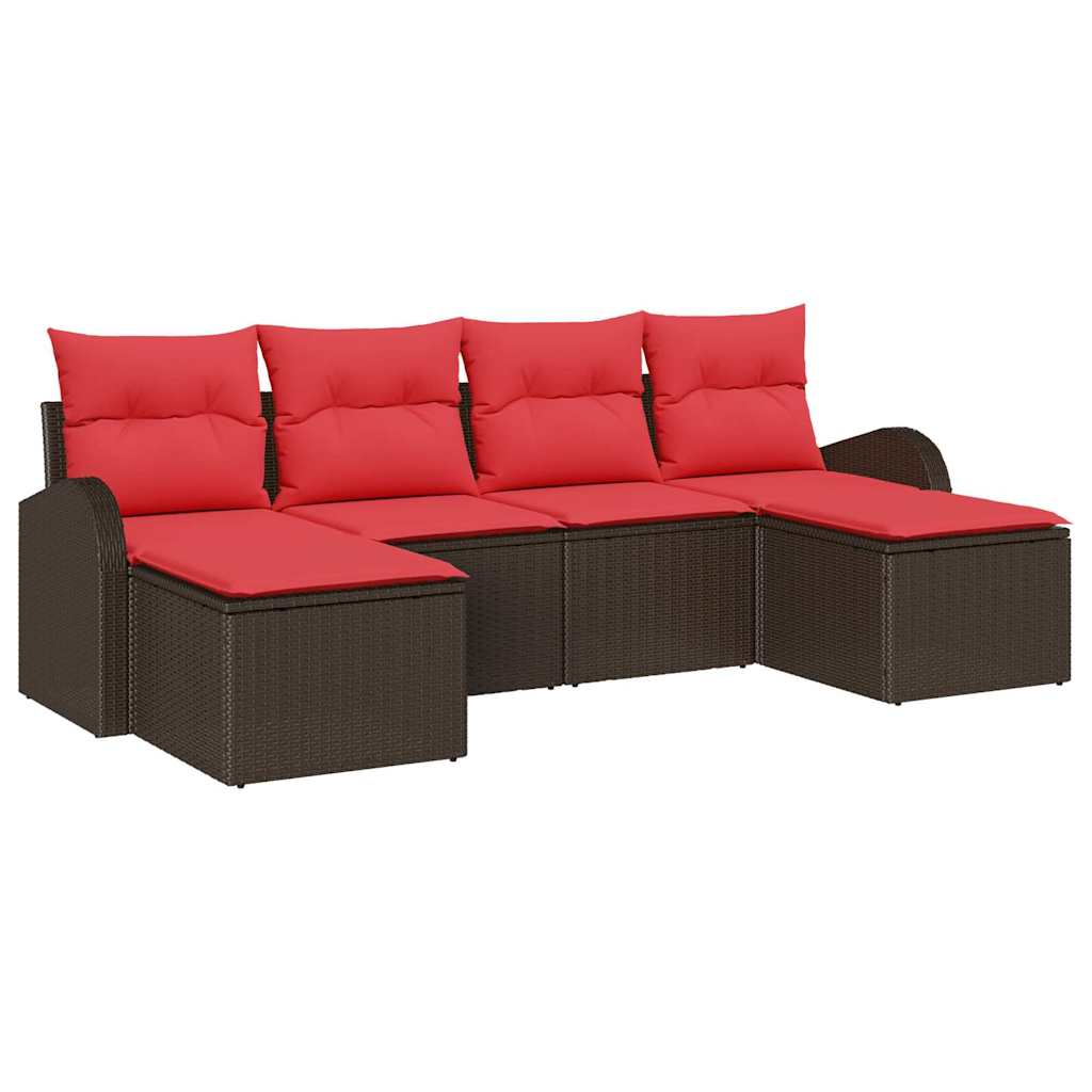 Sofa Sæt 6 stk. Brun og Rød polyrattan