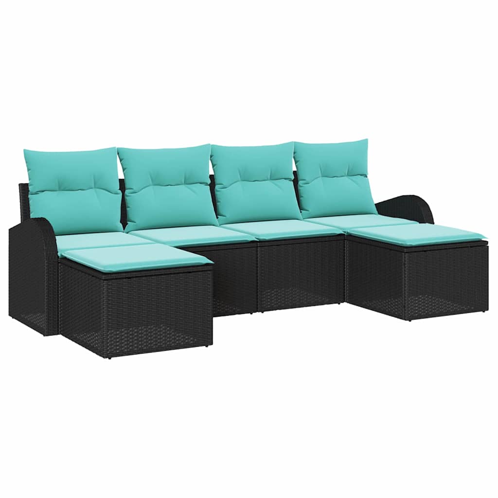 Sofa Sæt 6 stk. Sort og turkis polyrattan