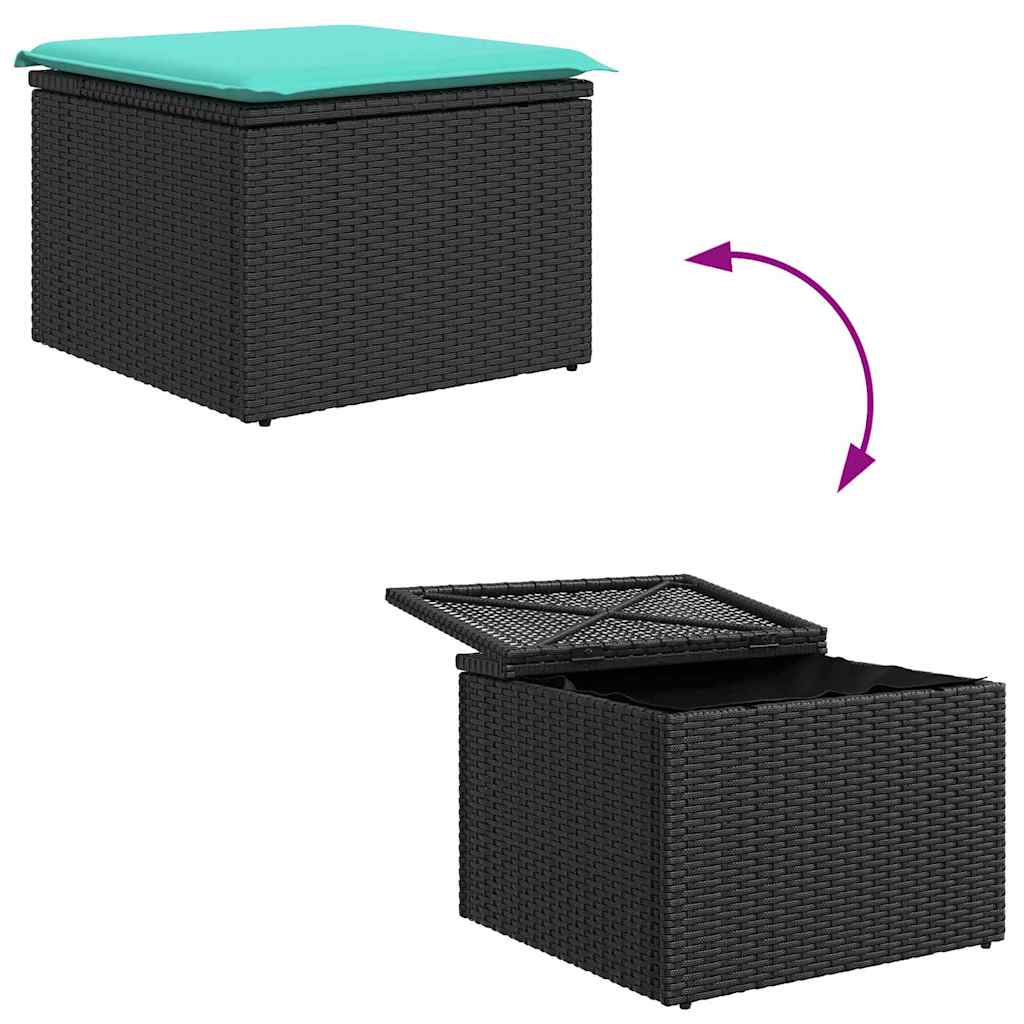 Sofa Sæt 6 stk. Sort og turkis polyrattan