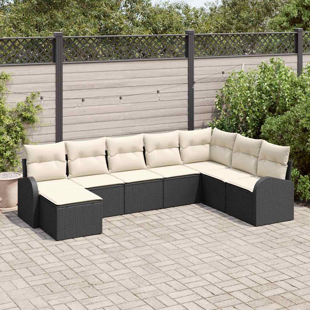 Sofa Sæt 8 stk. Sort og Hvid polyrattan