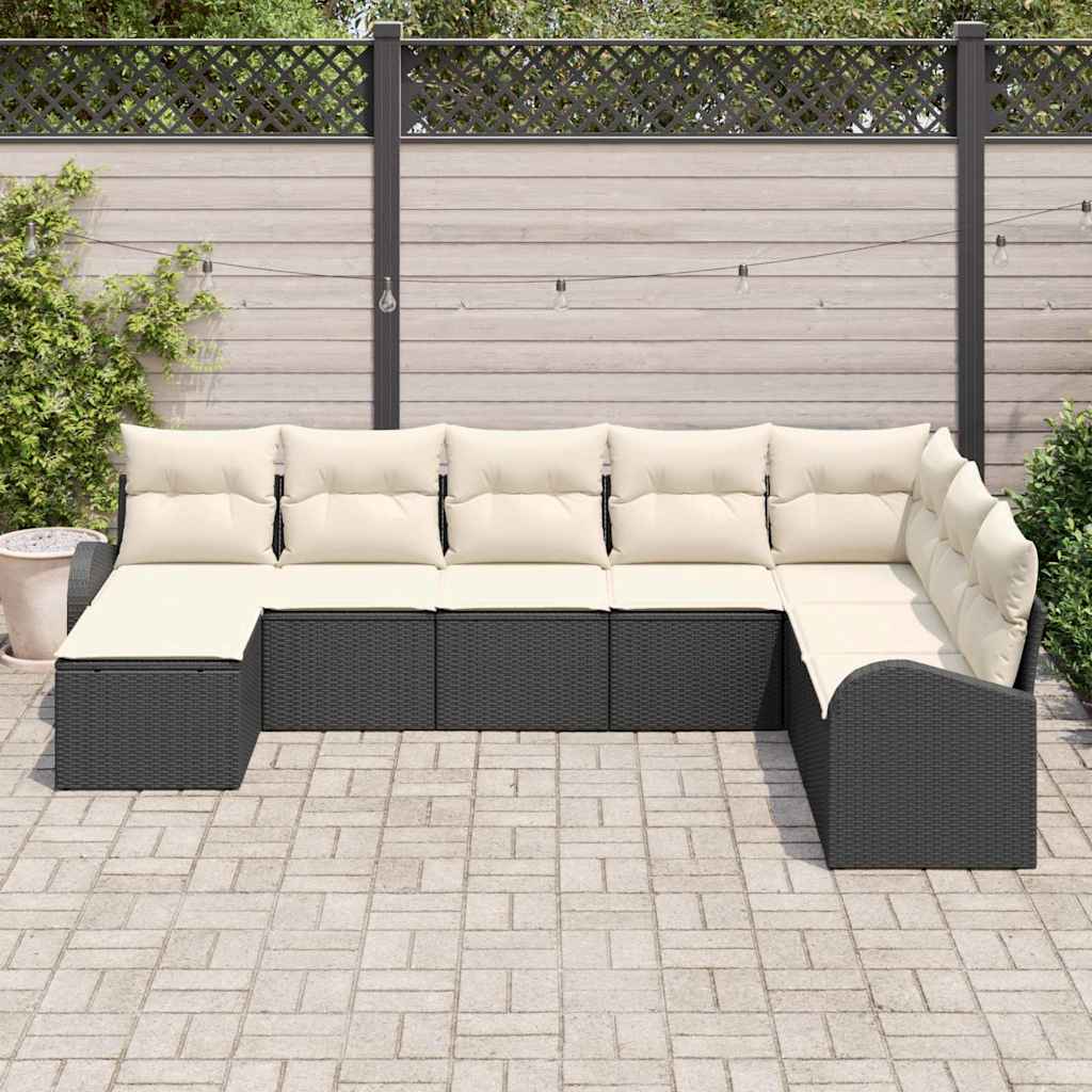 Sofa Sæt 8 stk. Sort og Hvid polyrattan