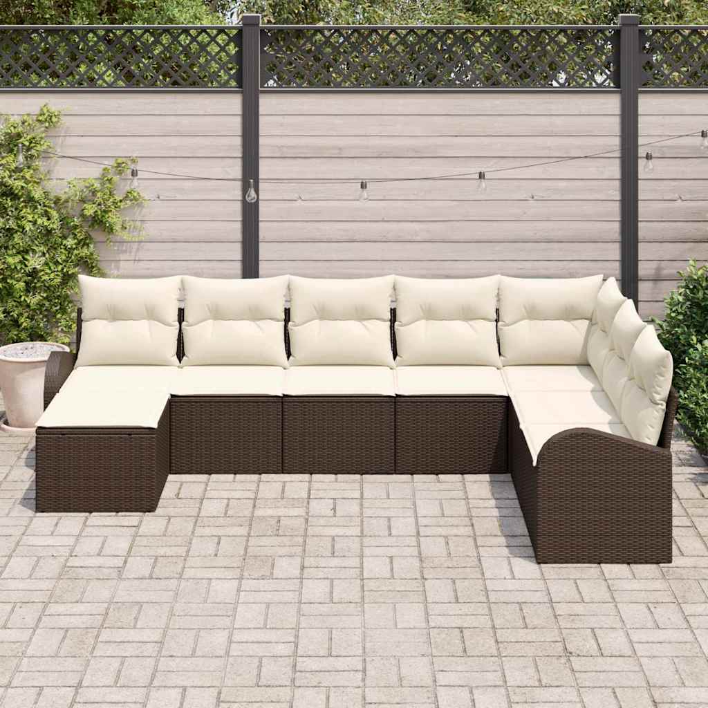Sofa Sæt 8 stk. Brun og hvid polyrattan