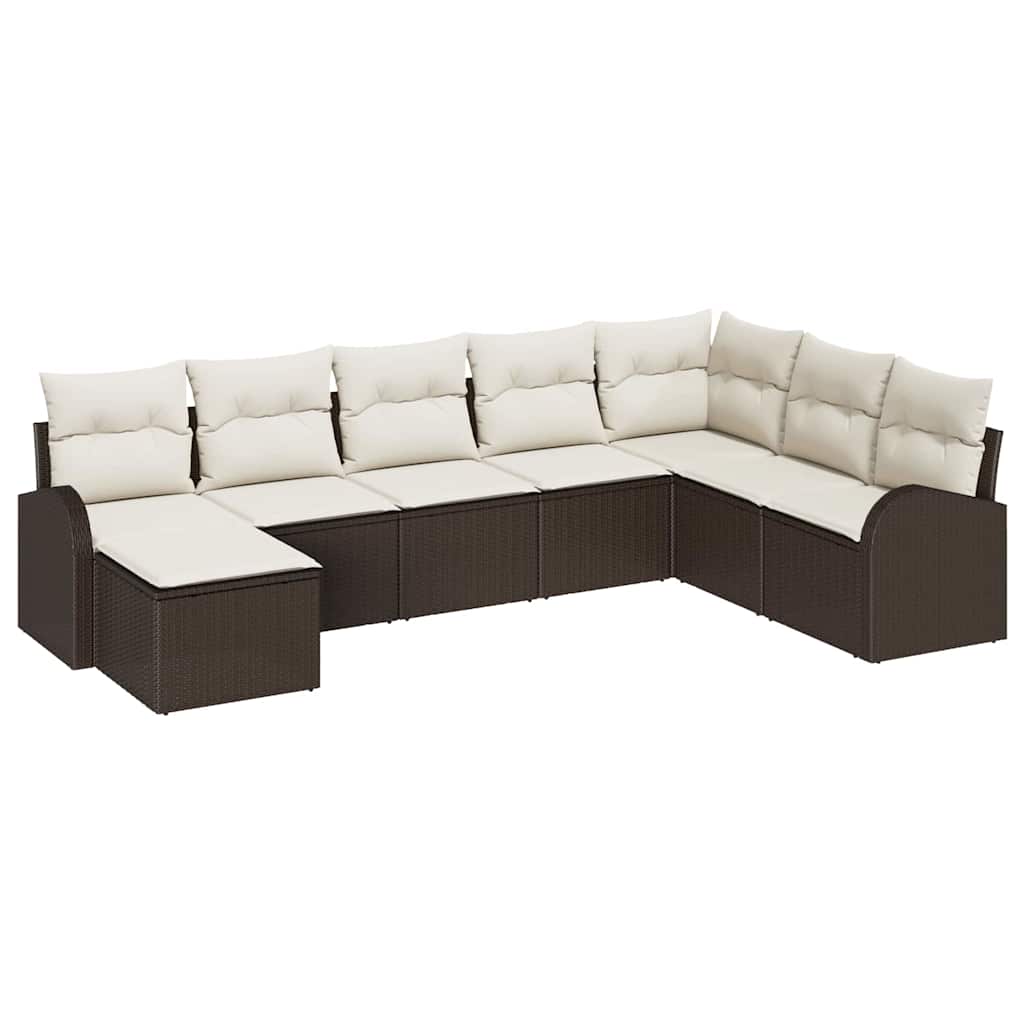 Sofa Sæt 8 stk. Brun og hvid polyrattan