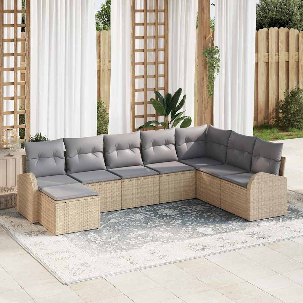 Sofa Sæt 8 stk. Beige og lysegrå polyrattan
