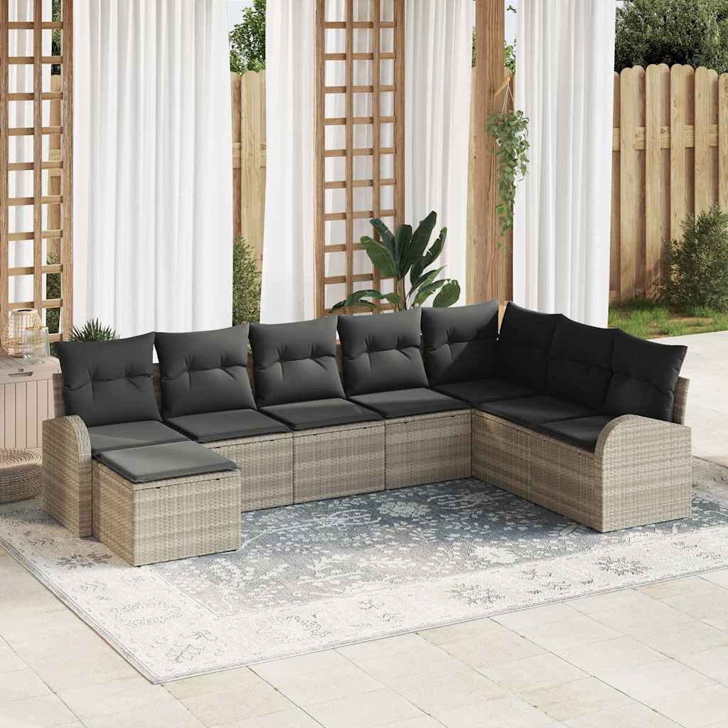 Sofa Sæt 8 stk. Lysegrå polyrattan