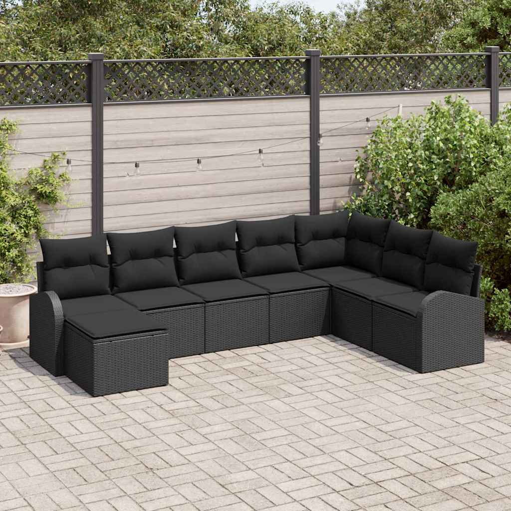 Sofa Sæt 8 stk. Sort polyrattan