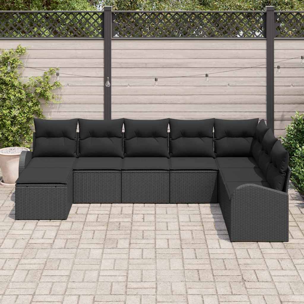 Sofa Sæt 8 stk. Sort polyrattan