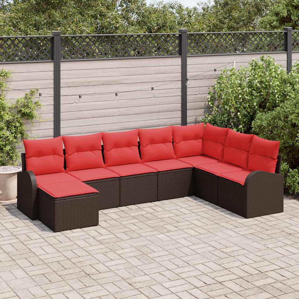 Sofa Sæt 8 stk. Brun og Rød polyrattan