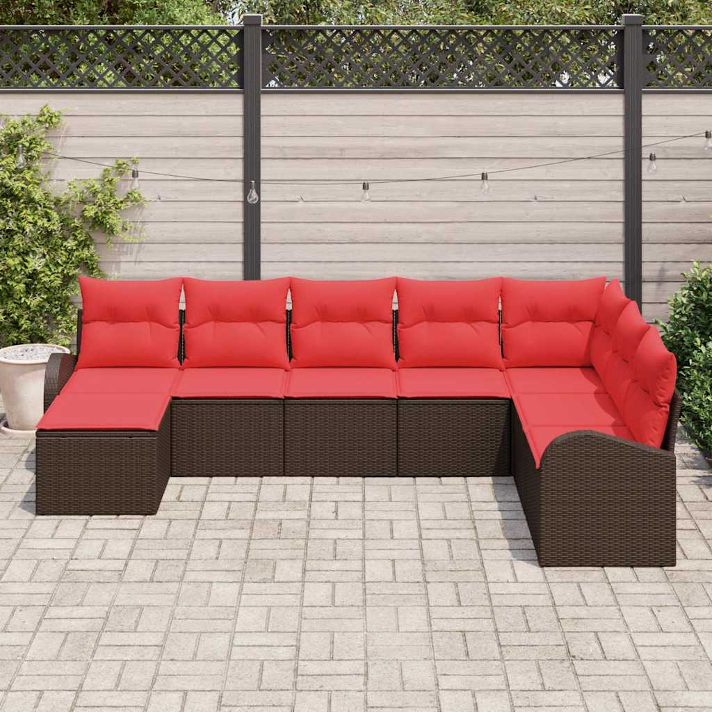 Sofa Sæt 8 stk. Brun og Rød polyrattan