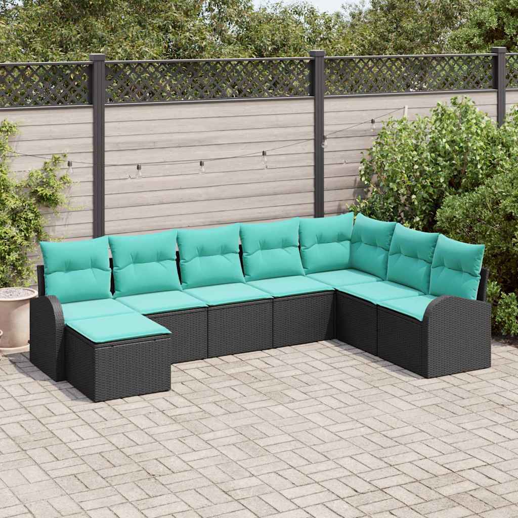 Sofa Sæt 8 stk. Sort og turkis polyrattan