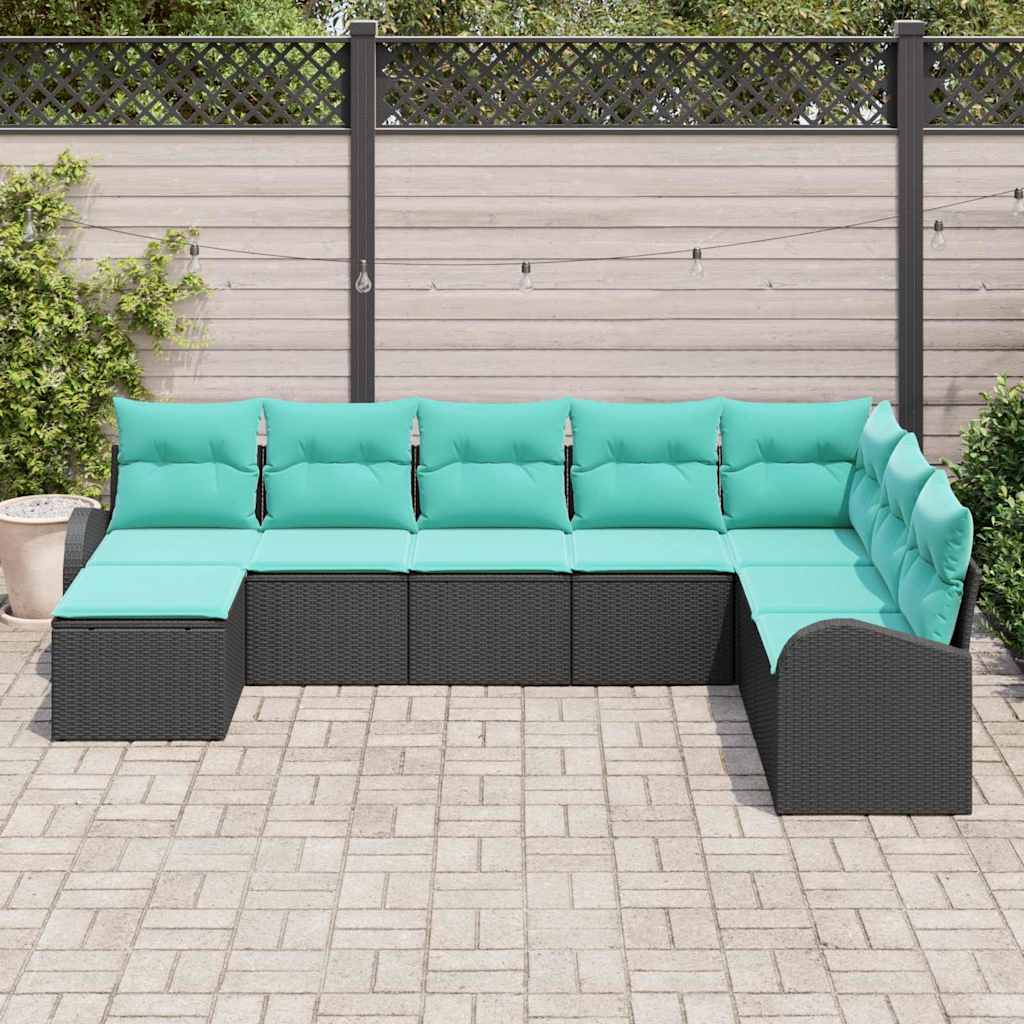 Sofa Sæt 8 stk. Sort og turkis polyrattan