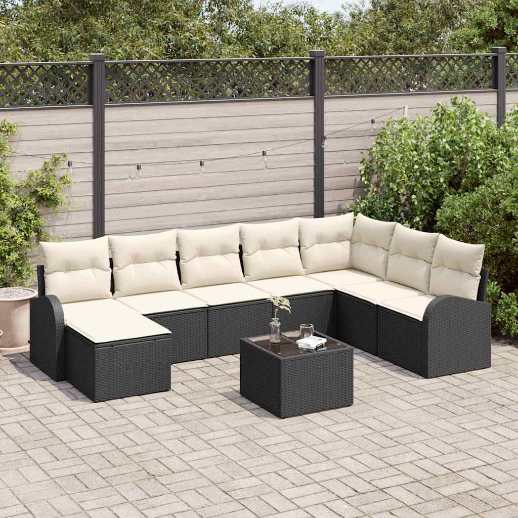 Sofa Sæt 9 stk. Sort og Hvid polyrattan