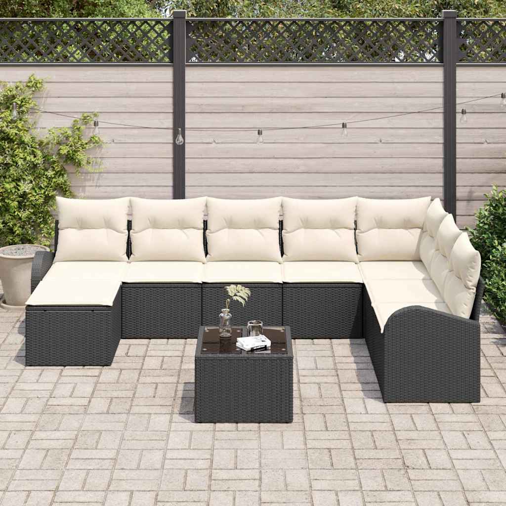 Sofa Sæt 9 stk. Sort og Hvid polyrattan
