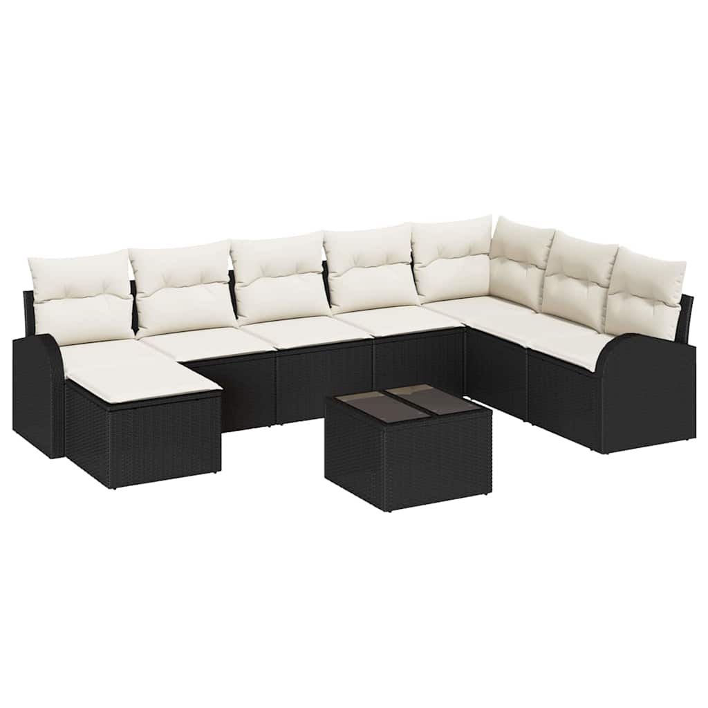 Sofa Sæt 9 stk. Sort og Hvid polyrattan
