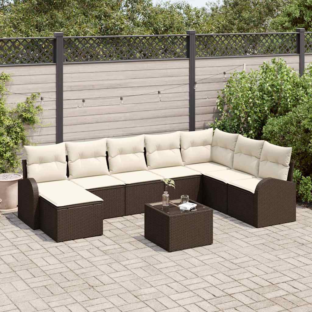 Sofa Sæt 9 stk. Brun og hvid polyrattan