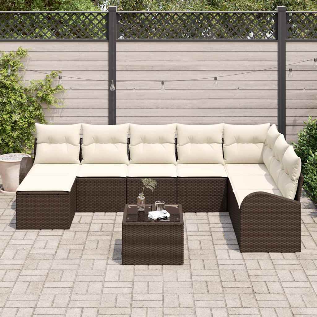 Sofa Sæt 9 stk. Brun og hvid polyrattan