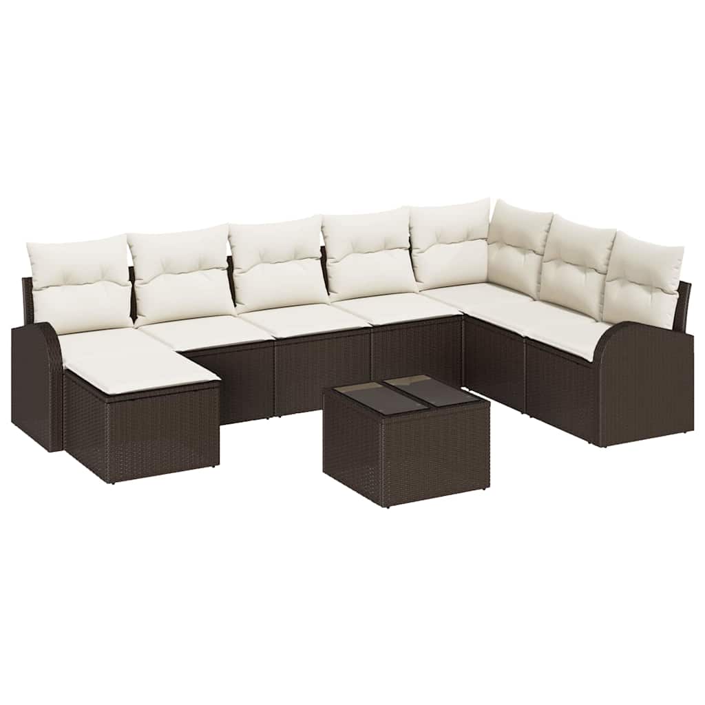 Sofa Sæt 9 stk. Brun og hvid polyrattan