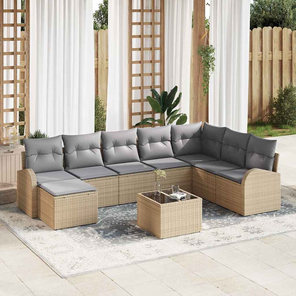 Sofa Sæt 9 stk. Beige og lysegrå polyrattan