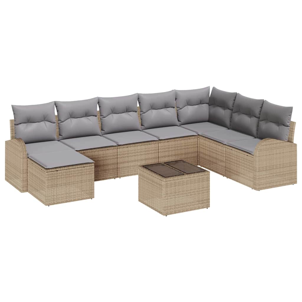 Sofa Sæt 9 stk. Beige og lysegrå polyrattan