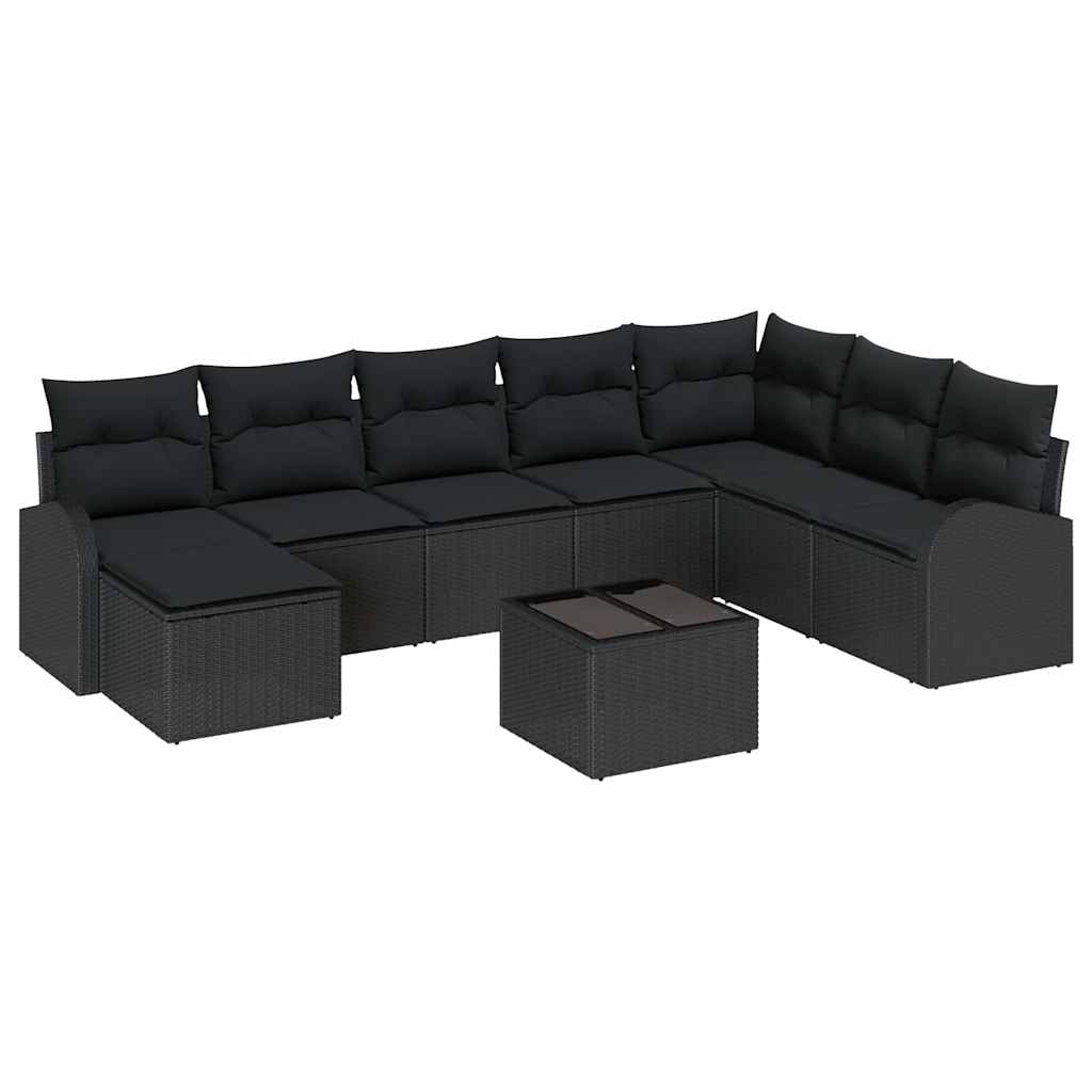 Sofa Sæt 9 stk. Sort polyrattan