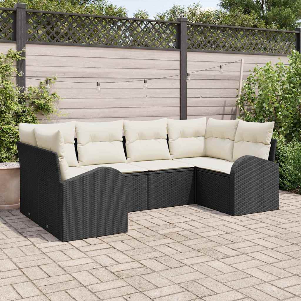 Havesofa Sæt 6 stk. Sort og Hvid polyrattan