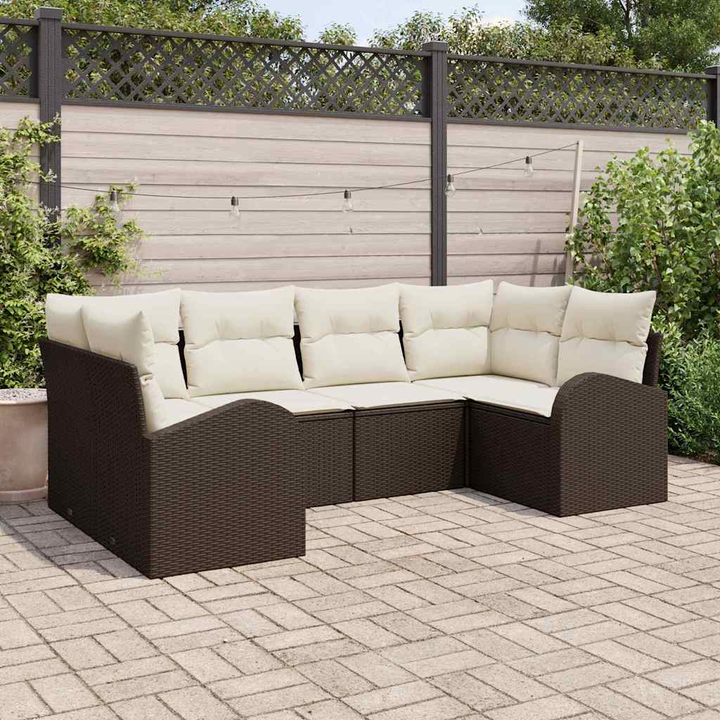 Havesofa Sæt 6 stk. Brun og hvid polyrattan