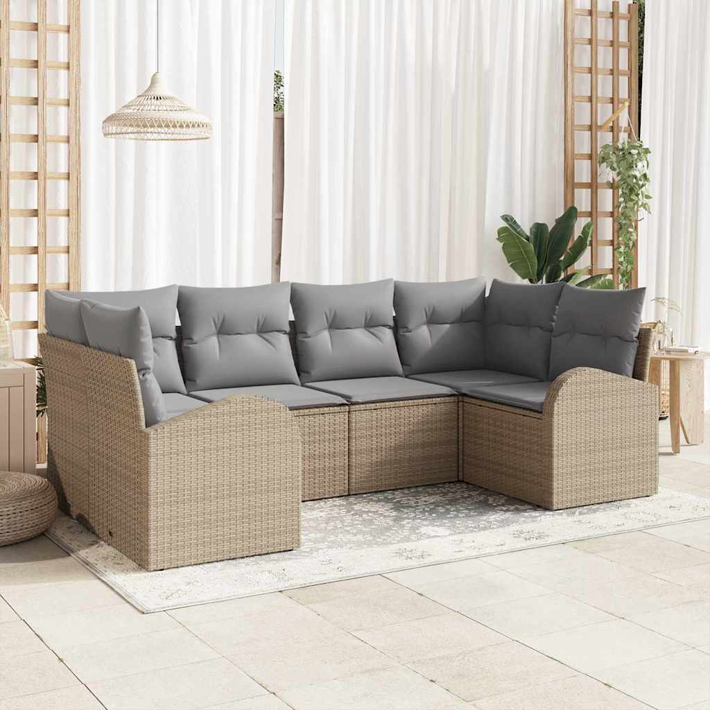 Havesofa Sæt 6 stk. Beige og lys grå polyrattan