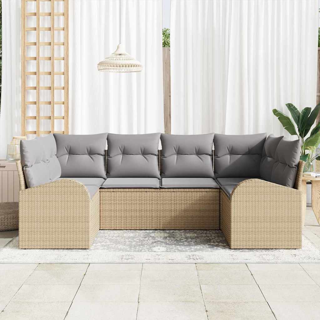 Havesofa Sæt 6 stk. Beige og lys grå polyrattan