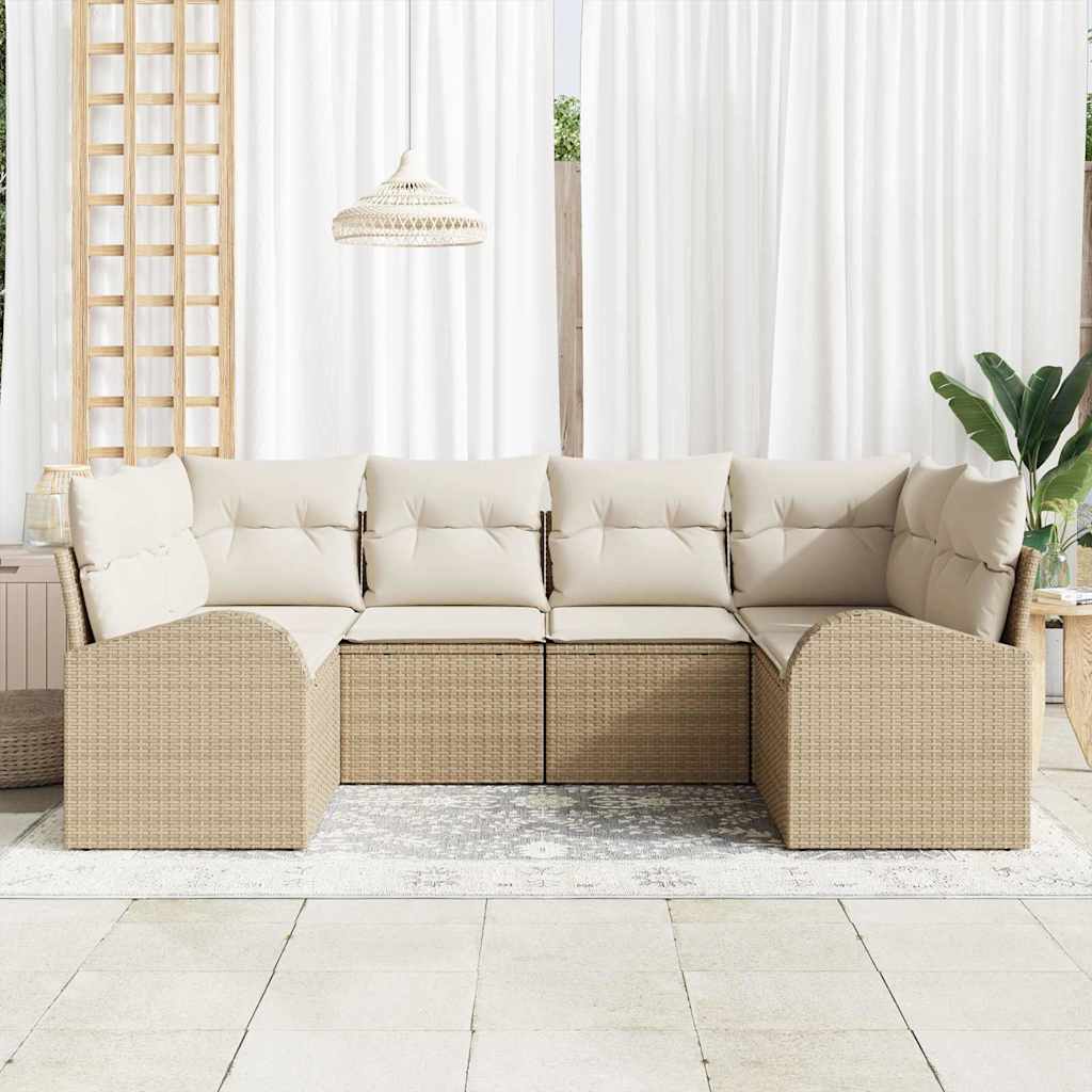 Havesofa Sæt 6 stk. Beige og hvid polyrattan
