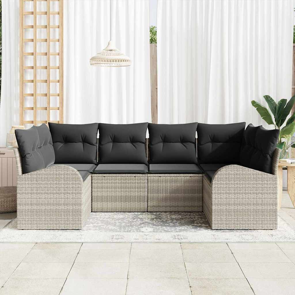 Havesofa Sæt 6 stk. Lysegrå polyrattan