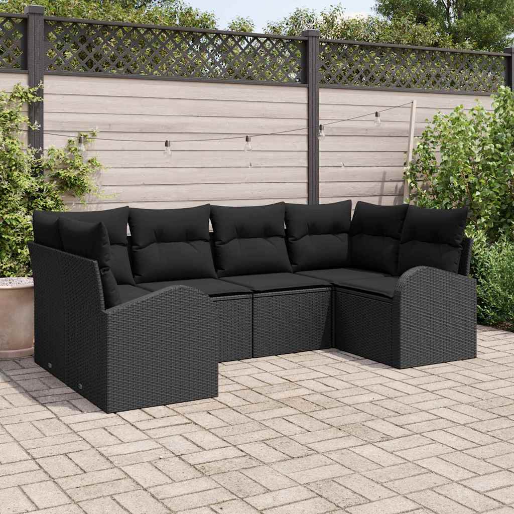 Havesofa Sæt 6 stk. Sort polyrattan