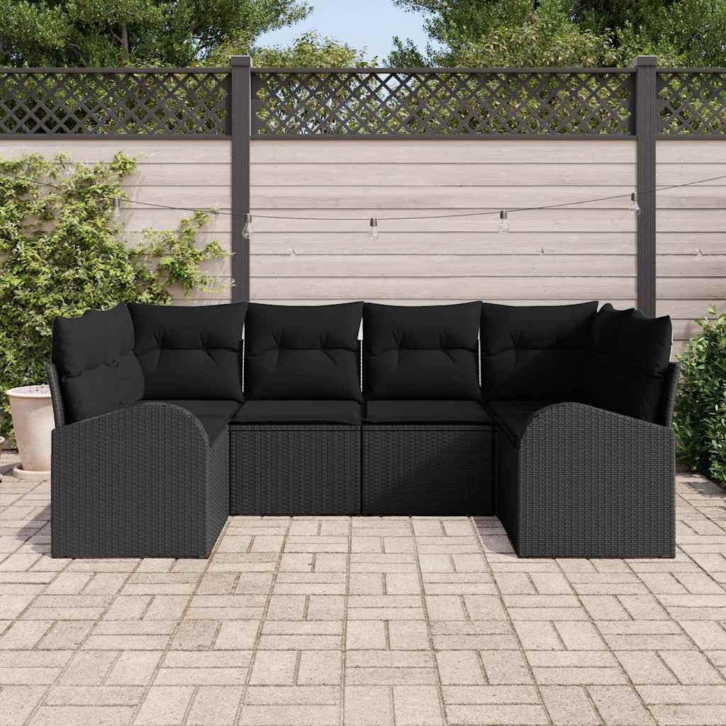 Havesofa Sæt 6 stk. Sort polyrattan