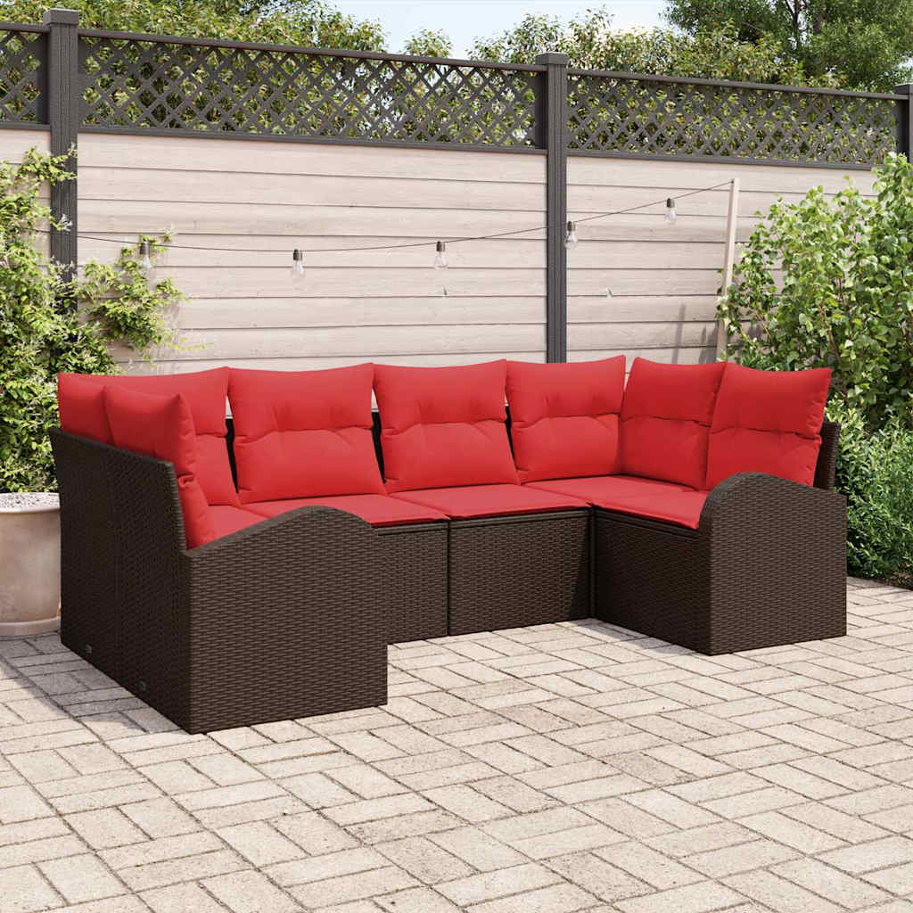 Havesofa Sæt 6 stk. Brun og Rød polyrattan