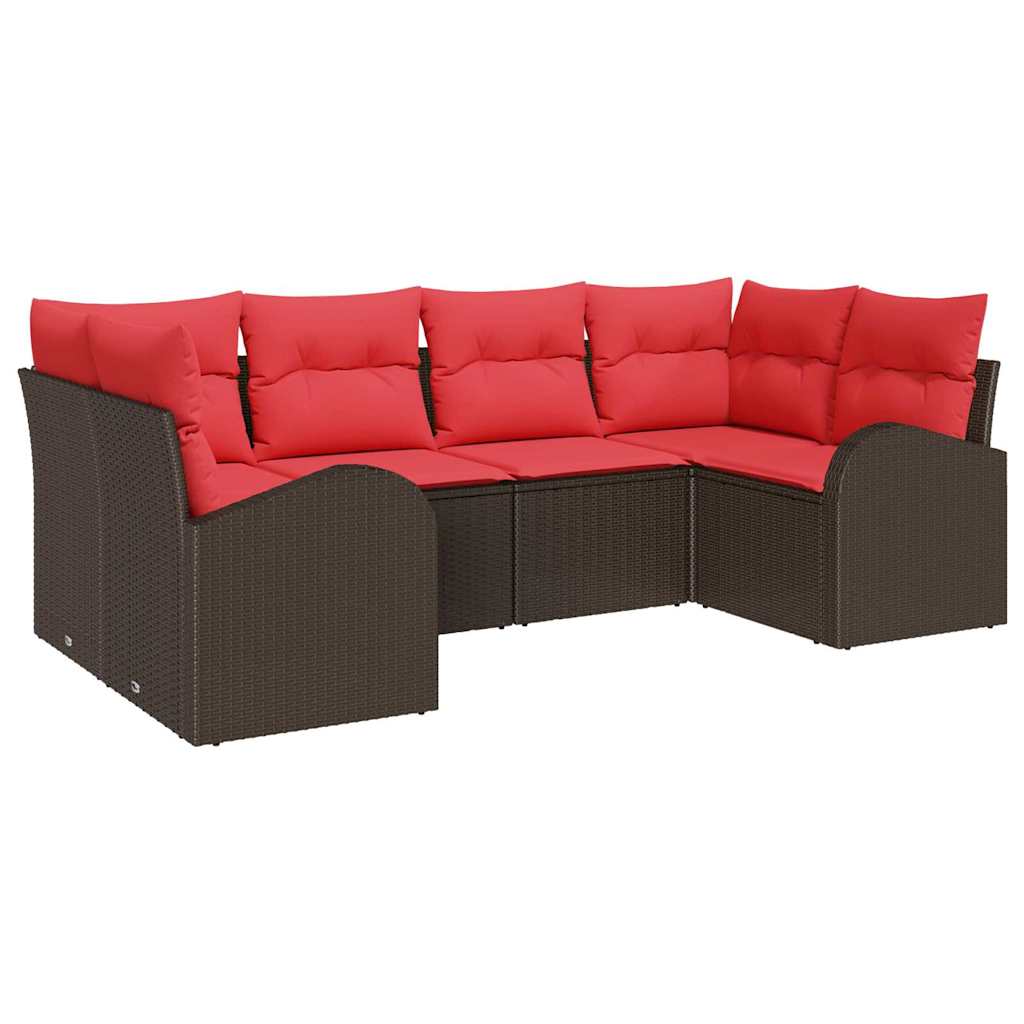 Havesofa Sæt 6 stk. Brun og Rød polyrattan