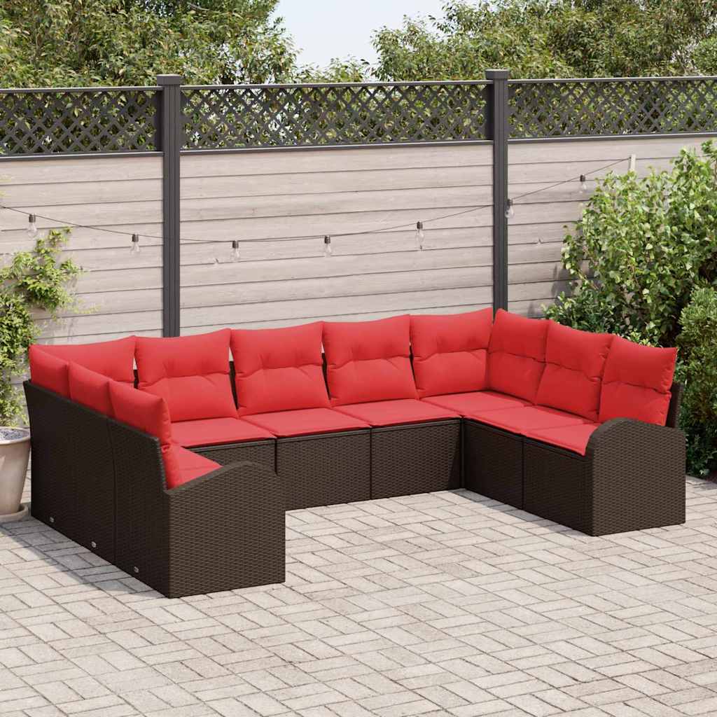 Havesofa Sæt 9 stk. Brun og Rød polyrattan