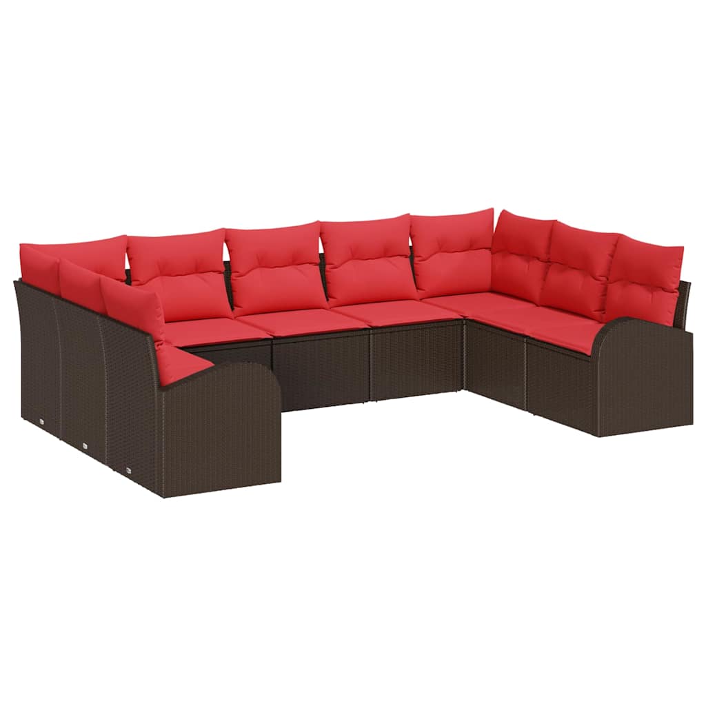 Havesofa Sæt 9 stk. Brun og Rød polyrattan