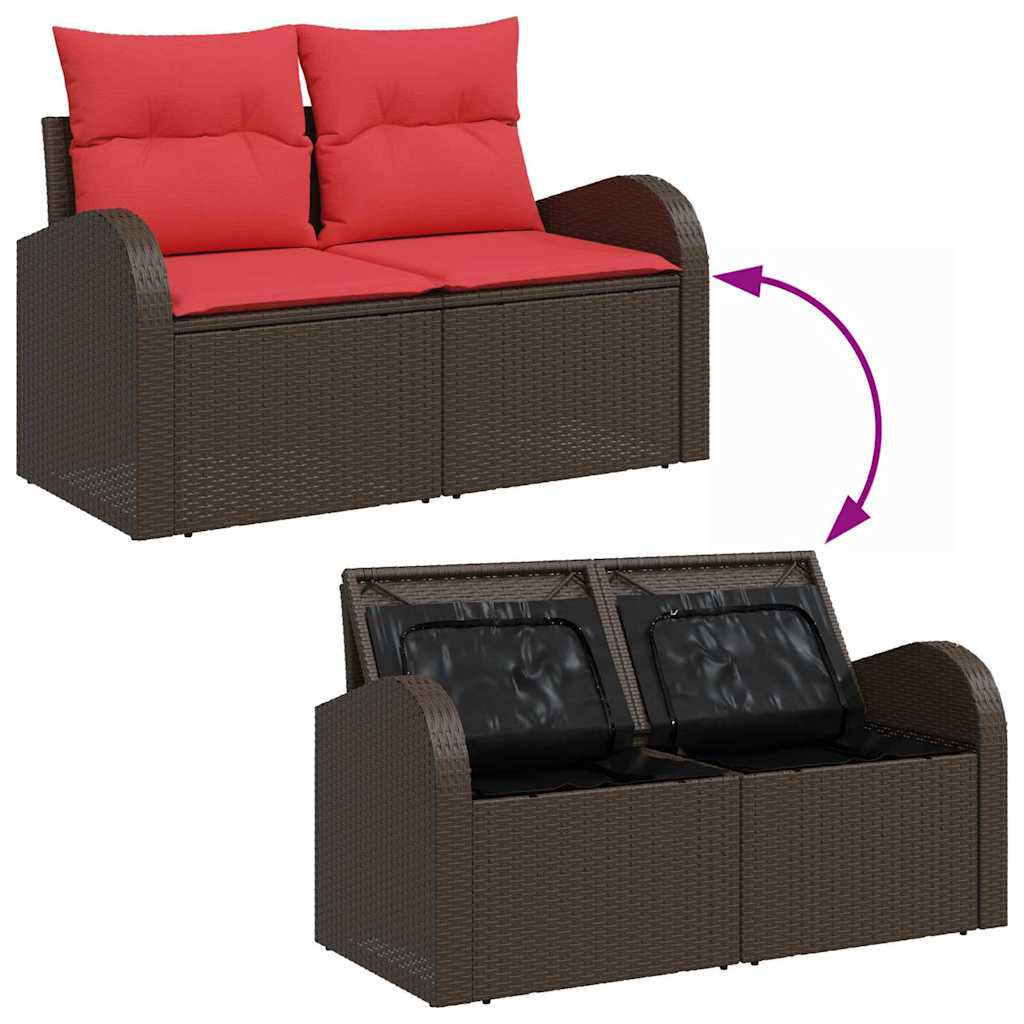 Havesofa Sæt 9 stk. Brun og Rød polyrattan